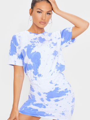 Blue Tie Dye Elastic Waist T Shirt Dress