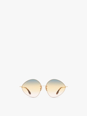 Peaked Metal Rimless Sunglasses In Green Honey Rose