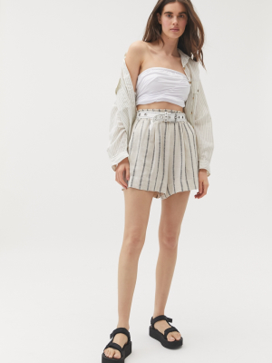 Uo Josie Linen Striped Pull-on Short