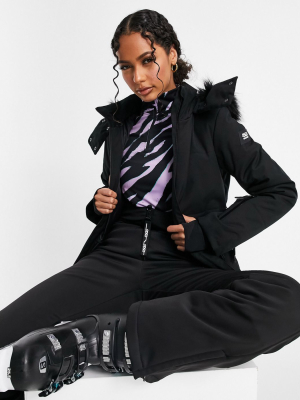 Asos 4505 Ski Belted Jacket With Faux Fur Hood