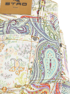 Etro Paisley Printed Denim Shorts