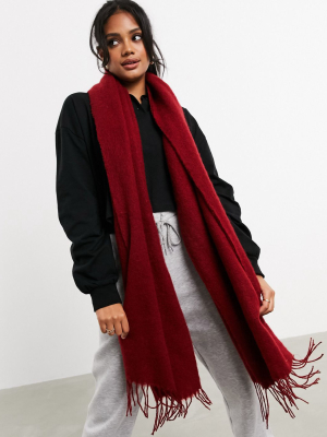 Asos Design Supersoft Long Woven Scarf With Tassels In Deep Red