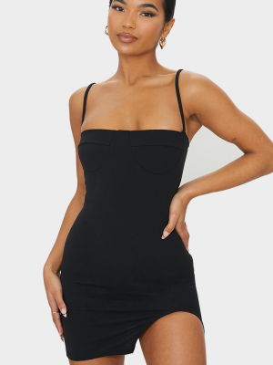 Black Strappy Cup Detail Split Hem Bodycon Dress