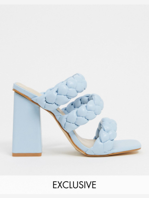 Z_code_z Exclusive Tasha Vegan Heeled Mule Sandals In Pale Blue Braid