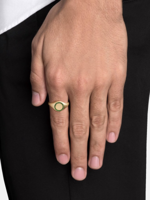 Halo Signet Ring, 14k Matte Gold/emeralds