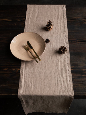 Textured Cappuccino Soft Linen Table Runner