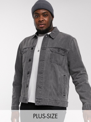 Asos Design Plus Western Denim Jacket In Gray