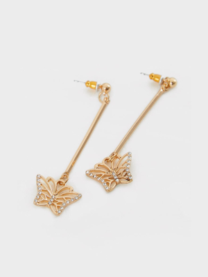 Gold Diamante Butterfly Drop Earrings