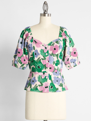 Painted Peonies Peplum Blouse