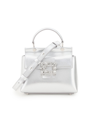 Roger Vivier Viv' Flower Crystal Buckle Mini Tote Bag