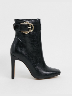 Asos Design Envy High Ankle Buckle Boots In Black