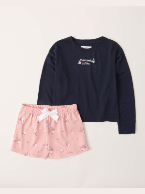 Long-sleeve Shorts Pajama Set