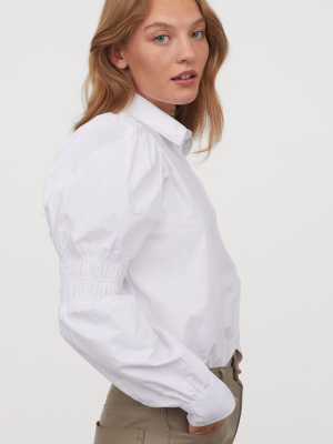 Cotton Puff-sleeved Blouse