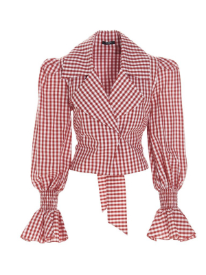 Balmain Gingham Print Wrap Top