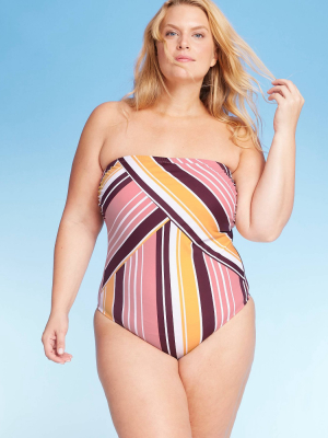 Women's Plus Size Bandeau One Piece Swimsuit - Kona Sol™ Multi Stripe 14w