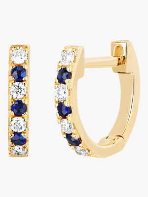 Diamond & Blue Sapphire Dot Huggie Earrings