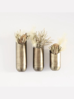 Aged Brass Finish Wall Vase Set