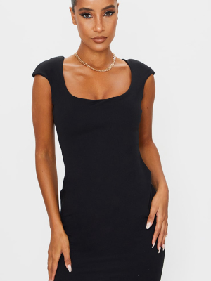 Black Shoulder Pad Square Neck Bodycon Dress