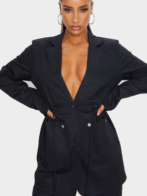 Black Toggle Hem Tie Waist Blazer