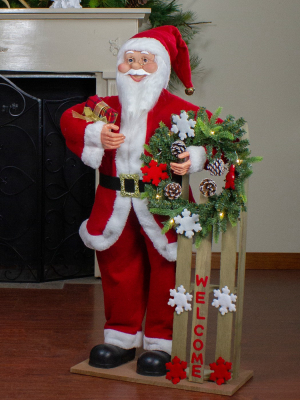 Northlight 3' Santa Claus Holding A Wooden Sleigh "welcome" Christmas Sign