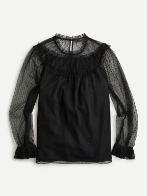 Ruffle-trim Top In Dot Tulle