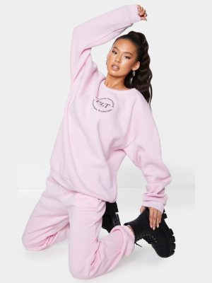 Prettylittlething Baby Pink Circle Logo Sweatshirt