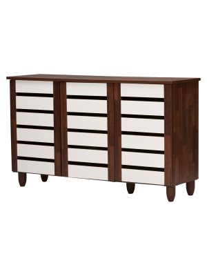 Gisela 2-tone Shoe Cabinet With 3 Doors - Oak/white - Baxton Studio