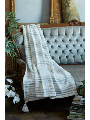 50"x60" Woven Striped Throw Blanket With Corner Tassels Silver - Patina Vie