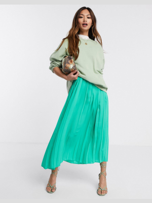 Asos Design Wide Pleat Midi Skirt In Green