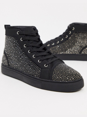 Asos Design High Top Sneakers In Black Diamante