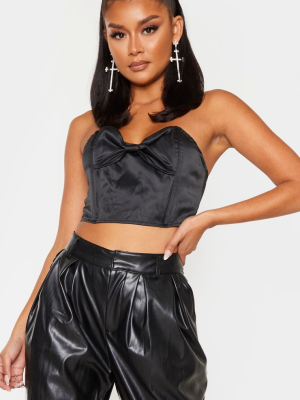 Black Satin Bandeau Bow Front Cropped Corset