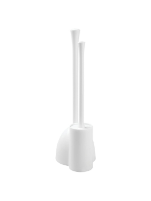 Una Slim Toilet Bowl Brush And Holder Set White - Idesign