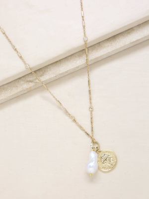 Trusty Trinkets Pearl And Coin 18k Gold Plated Necklace