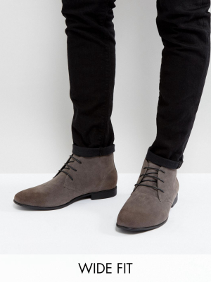 Asos Design Wide Fit Chukka Boots In Gray Faux Suede