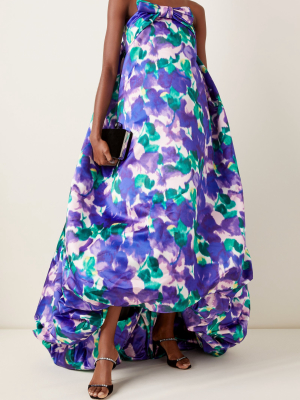 Floral Satin Strapless Bubble-hem Gown