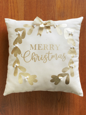 Lakeside Decorative Holiday Accent Pillow With Golden Wreath Print Image