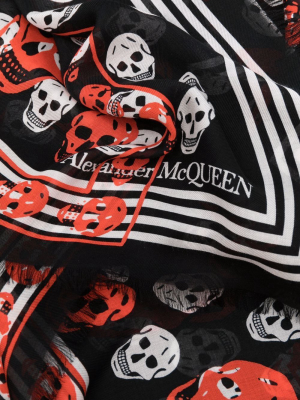 Alexander Mcqueen Skull-printed Striped Border Scarf