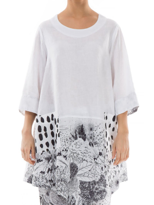 Drop Pockets Jungle White Linen Tunic