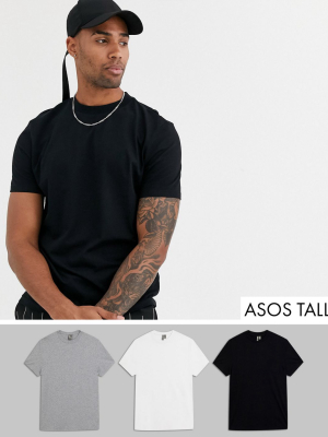 Asos Design Tall 3 Pack Organic T-shirt With Crew Neck