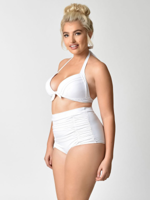 Unique Vintage Plus Size Solid White Monroe High Waist Swim Bottom