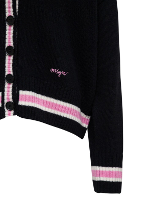 Msgm Logo Embroidered Striped Cardigan