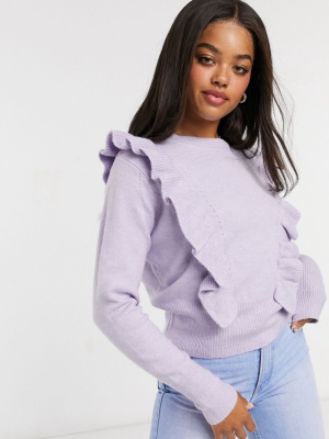 Miss Selfridge Frill Detail Sweater In Lilac