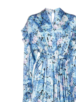 Balenciaga Floral Print Ruffled Dress