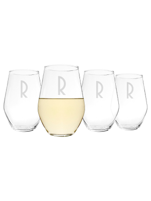 Cathy's Concepts 19 Oz. Personalized Contemporary Stemless Wine Glasses (set Of 4) A-z