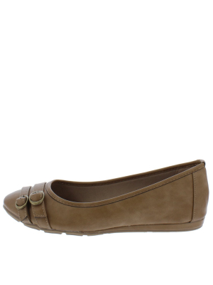 Serious01w Taupe Dual Buckle Wide Width Ballet Flat