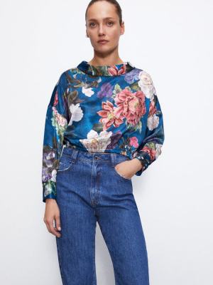 Cropped Print Blouse