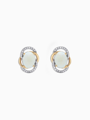 Effy Aurora 14k Two Tone Gold Opal And Diamond Stud Earrings, 2.06 Tcw