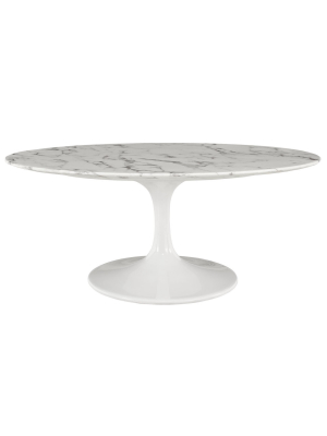 Lippa 42" Ovalshaped Artificial Marble Coffee Table White - Modway