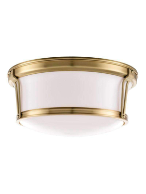 Newport 3 Light Flush Mount Aged Brass