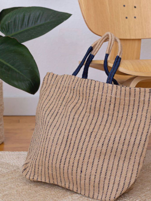 Jute Shopper - Indigo Stripes